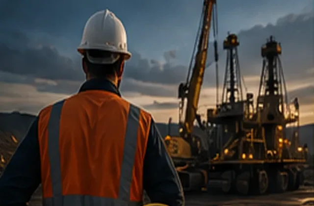 Site supervisor in protective gear watching plant on site