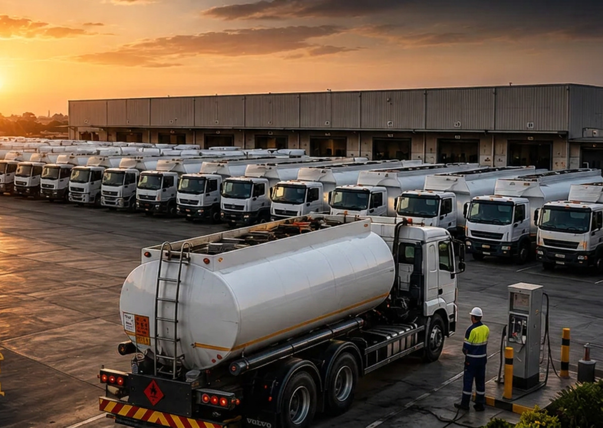 Fuel fleet at sunset